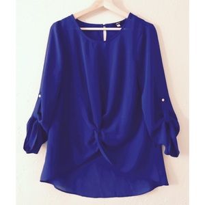 Mendocino Royal Blue Tied Sleeve Gather Blouse